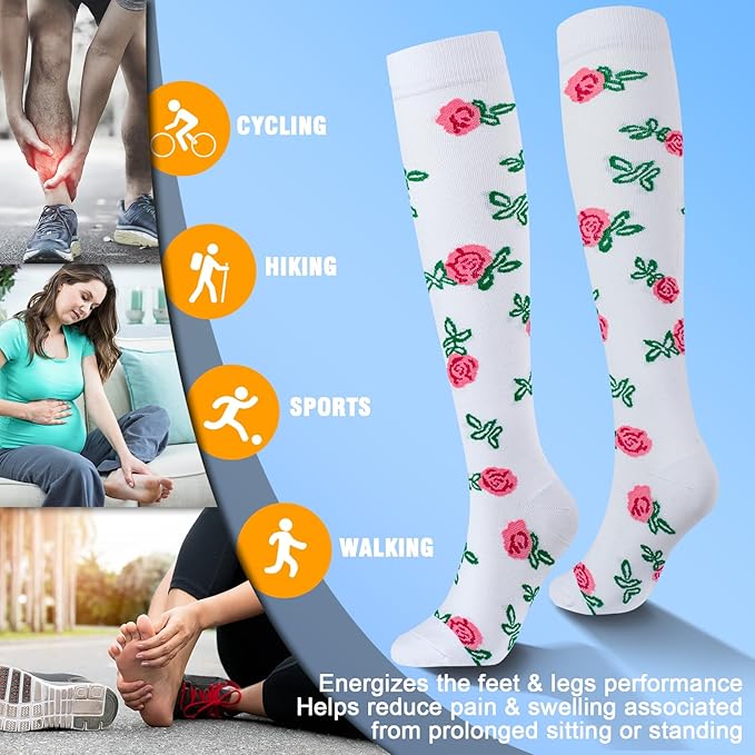 cerpite Compression Socks for Women & Men 6 Pairs Knee High Compression Socks 20-30 mmhg Best for Running,Nurse,Travel