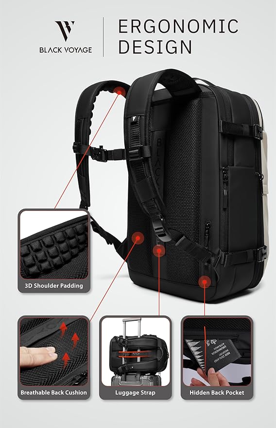 BlackVoyage Vortex Vacuum Seal Travel Backpack 60L Expandable Air Compression System Water Resistant TSA Lock Carry-On