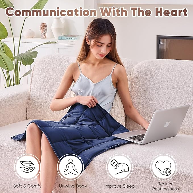 Weighted Lap Blanket for Adults 7lbs, 24"x29" Cooling Heavy Throw Blanket, Portable Travel Weighted Blankets, Soft Small Blankets Gift for Sleeping, Navy Blue