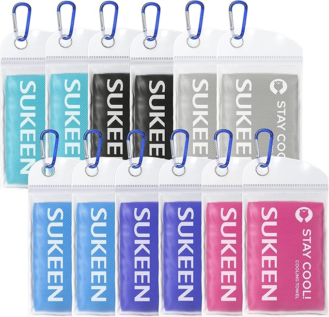 Sukeen Cooling Towels for Neck and Face, Cooling Towel 40" x 12", Microfiber Sports Cooling Towels, Soft Breathable Sweat Towel for Workout,Yoga, Golf, Gym, Camping, Sport, Running(12 Pack)