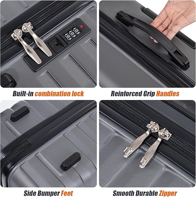 Cosbarn Luggage Sets 5 Piece Suitcases with Wheels, Suitcase Set ABS Hard Case Luggage with Lock Spinner Wheels Durable Travel Luggage