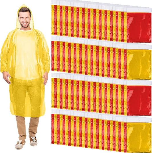 Handepo 100 Pack of Adult Rain Ponchos with Hood Disposable Plastic Rain Ponchos Bulk Emergency Raincoat for Men Women Adult