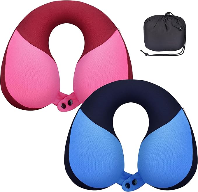 COOLBEBE Kids Travel Neck Pillow 2PCS Softly Headrest Travel Pillow for Car & Airplane, Traveling Gifts for Toddler & Children (Blue & Pink)