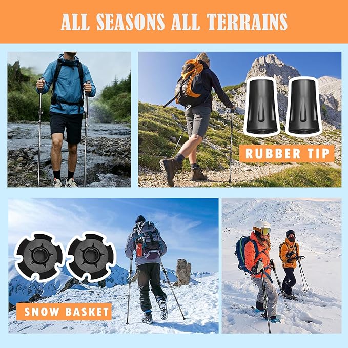 Deepfeel Collapsible Trekking Poles Folding Hiking Poles, Adjustable Height, Lightweight Aluminum Alloy Walking Sticks for Men & Women 2 Packs