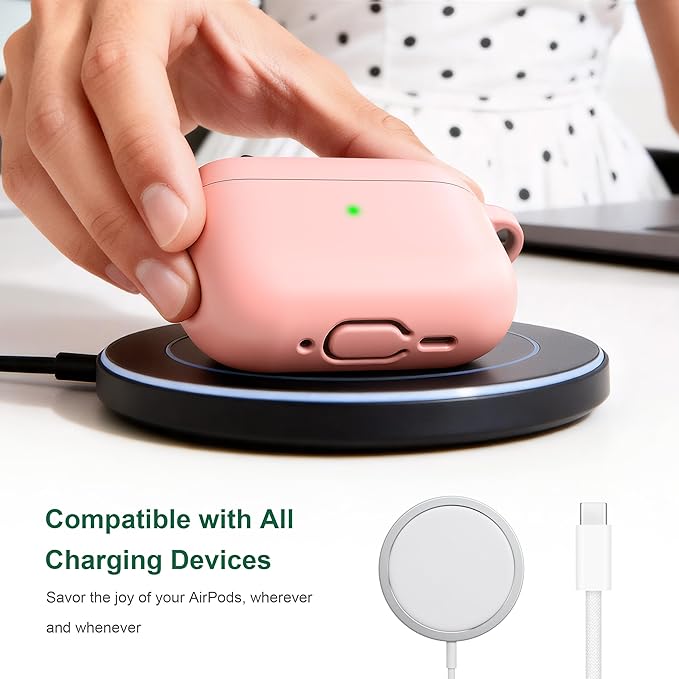 R-fun for AirPods Pro 3 Case (2025), Soft Silicone Protective Case Cover Compatible with Apple AirPods Pro 3rd Generation (USB-C Cable) for Women Men with Cleaning Kit and Keychain, Sand Pink