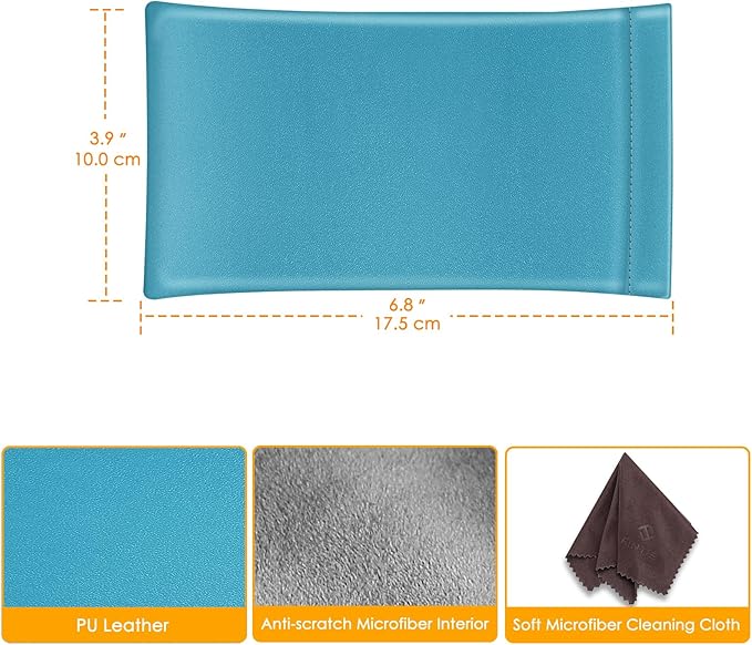 FINTIE Soft Eyeglasses Case with Cleaning Cloth, Portable Squeeze Top Vegan Leather Glasses Pouch, Sunglasses Eyewear Bag
