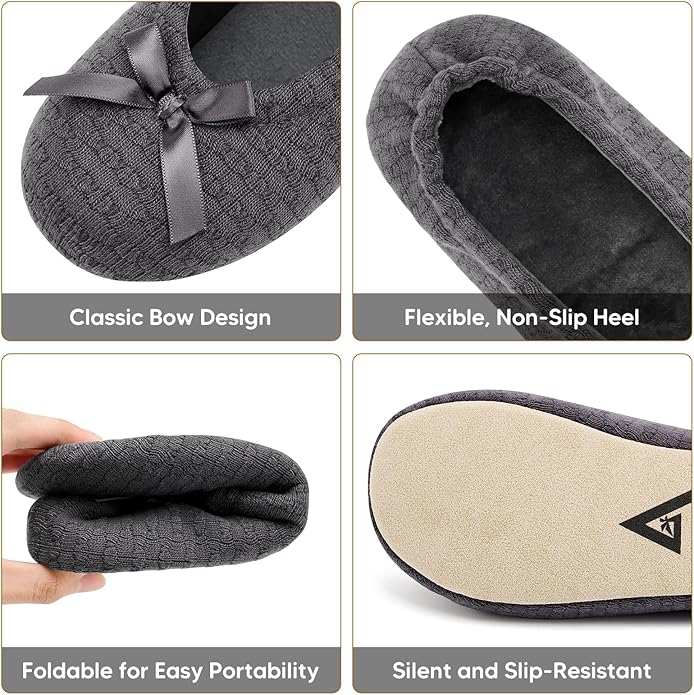 ANLUKE Women's Ballerina Slippers Fuzzy House Shoes Memory Foam with Non-Slip Sole