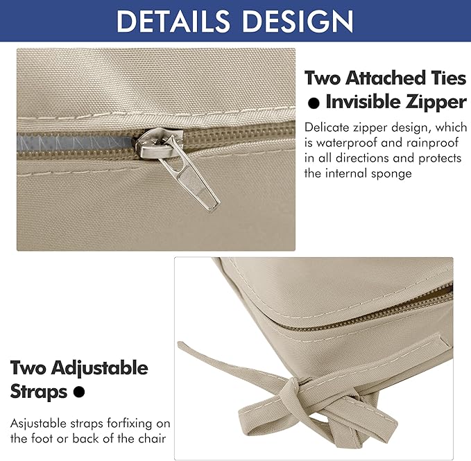 Outdoor Chair Cushions 22 x 22 Inch Water Resistant Patio Chair Cushions with Tie Color Fastness Thick Outdoor Seat Cushion for Garden Lawn Patio Furniture Cream Set of 2