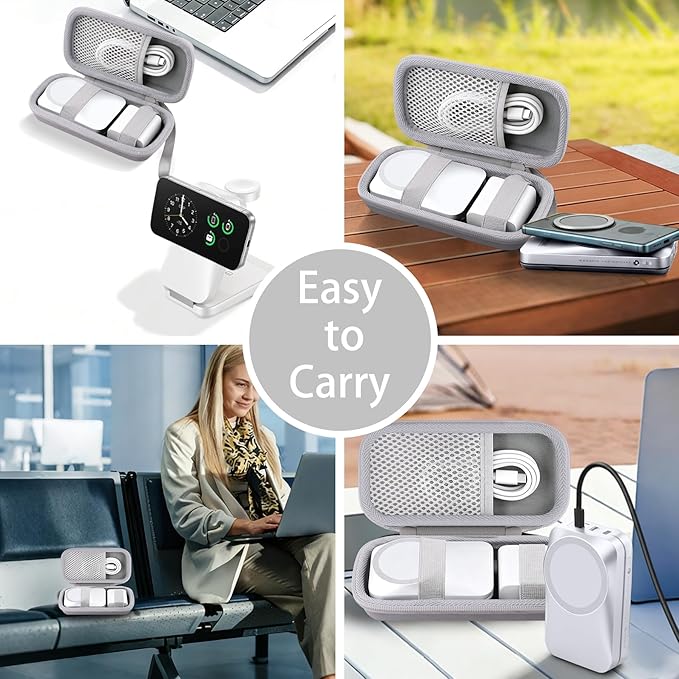 co2CREA for Anker Prime 3-in-1 Wireless Charging Station, Hard Travel Case Compatible with Anker 25W Certified Palm-Sized Foldable Charger, Case Only (White Case)