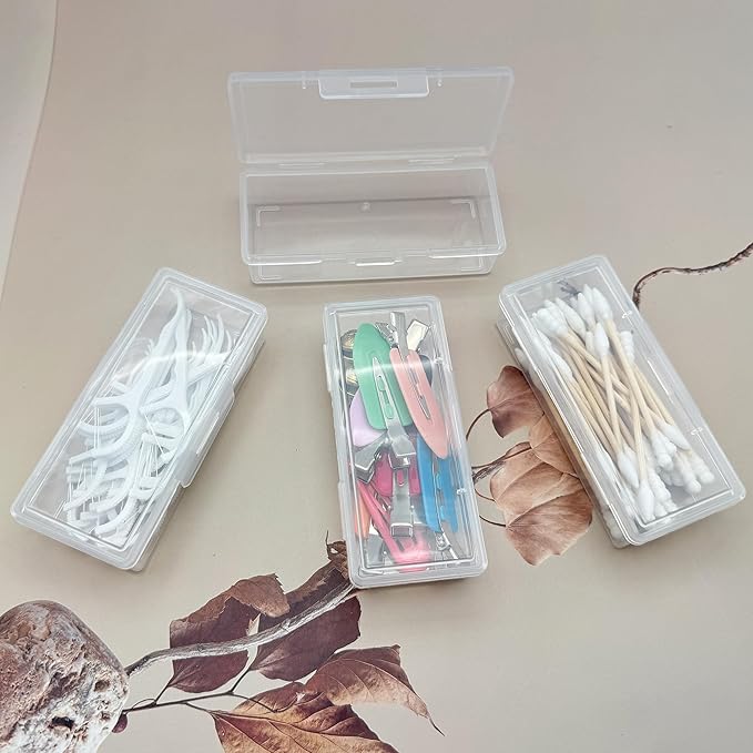 4 Pcs Portable Cotton Swab & Pad Holder for Travel - Clear Plastic Bud Case with Dustproof Lid - Small Dispenser for Floss Picks, Toothpicks, and Beauty Essentials