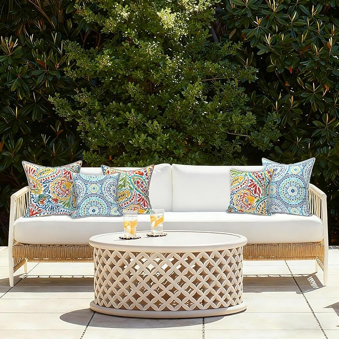 LVTXIII Outdoor Throw Pillows Set of 2, Patio Waterproof Pillows Fade Resistant Accent Pillows for Home and Garden Furniture Decoration, 18"x18", Delancey Baltic