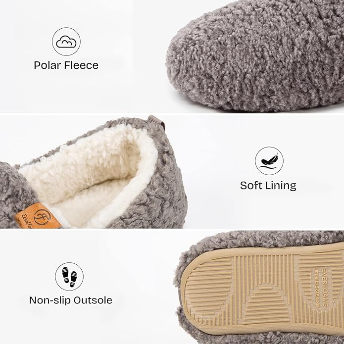 EverFoams Women’s Soft Curly Full Slippers Memory Foam Lightweight House Shoes Cozy Loafer with Polar Fleece Lining