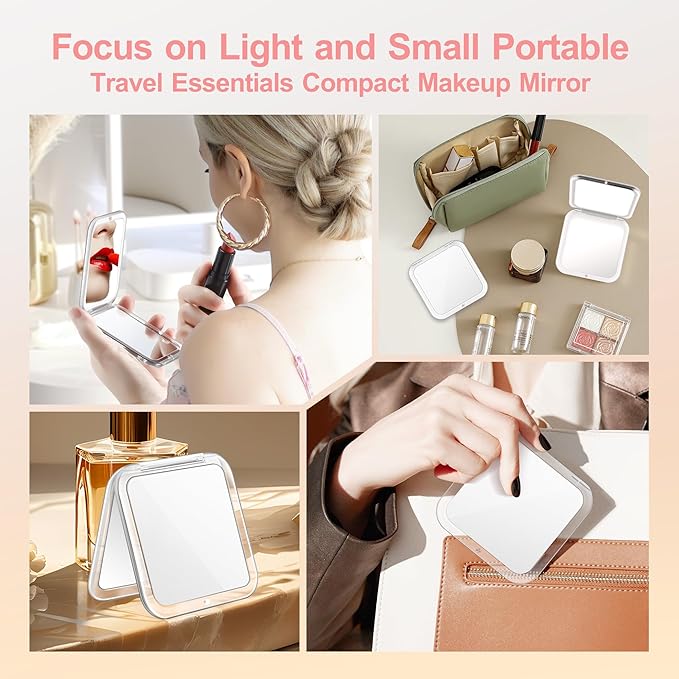 MIYADIVA Compact Mirror, 30X Magnifying Mirror, Pocket Mirror for Purse, Travel Makeup Mirror with 30X/1X Magnification, Travel Essentials Mirrors, Precision Tweezers, Present for Girls