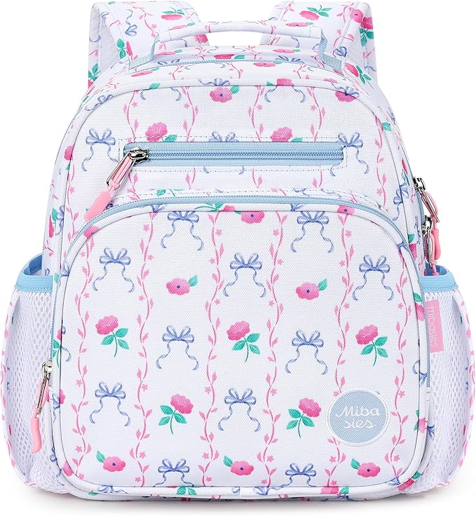 mibasies Toddler Backpack for Girls 2-4: Preschool Kindergarten Backpack - Cute Kids Backpacks for Girls - Bowknot Rose Sky Blue
