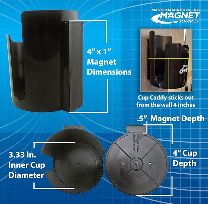 Master Magnetics Magnetic Cup Holder - Caddy for Bottles, Glasses, and Cans - Fits on Fridge, Lawnmower, Forklift, Cart, or Ladder - Heavy-Duty Magnet, (Pack of 6)