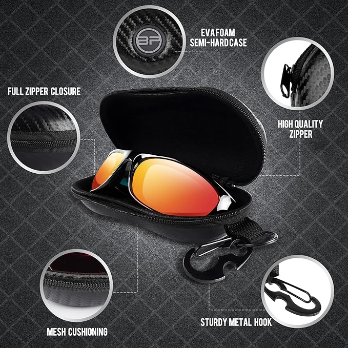 BLUPOND Sunglasses Case Semi Hard EVA Shell with Metal Hanging Hook Belt Clip Sun Glasses Storage