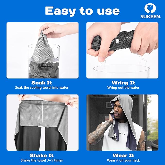 Sukeen Cooling Hoodie Towel, Absorbent Quick-Drying Cooling Towels for Neck and Face, UV Sun Protection Cooling Neck Wraps Sport Head Cooling Towel Hot Weather