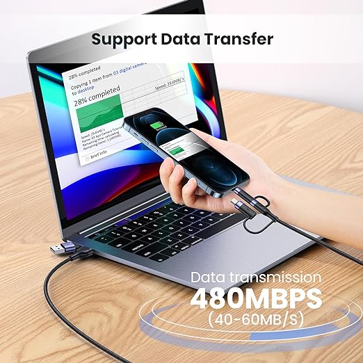 PD 60W USB C Multi Fast Charging Cable Nylon Braided Cord 5-in-1 3A USB/C to Type C/Micro/Phone Fast Sync Charger Adapter Compatible with Laptop/Tablet/Phone