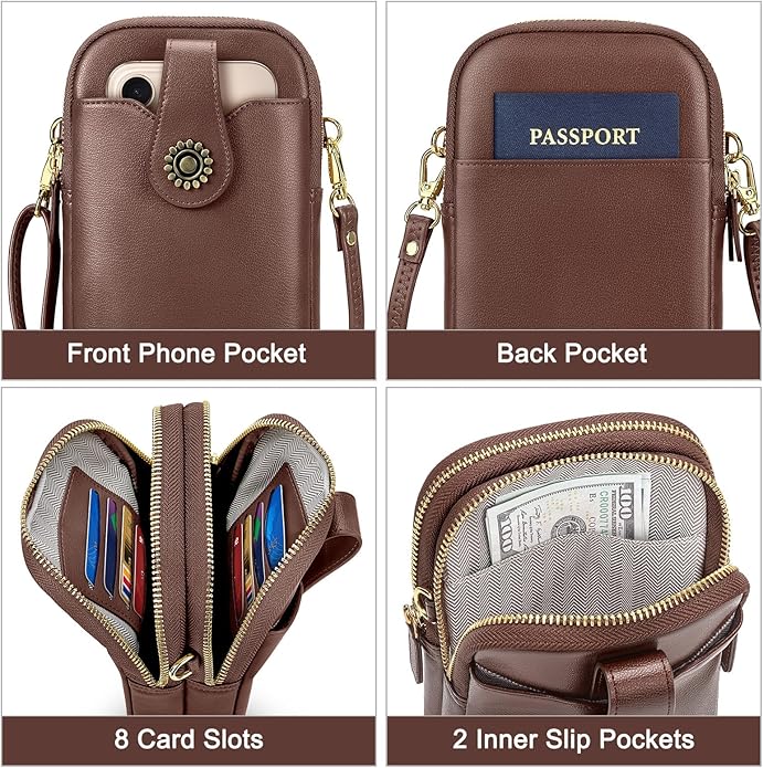 Peacocktion Small Crossbody Bags for Women, Leather RFID Cell Phone Purse, Trendy Travel Crossbody Purses with Zipper