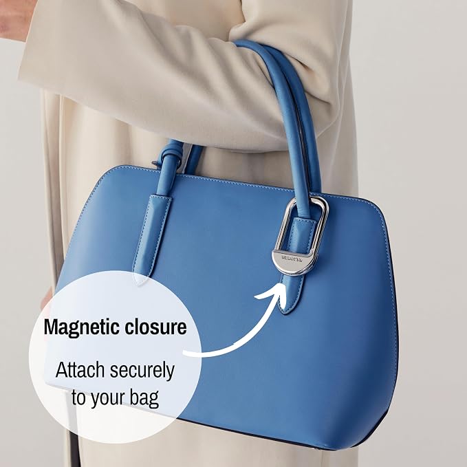 FLIP Bag Hook - Newly Redesigned. Portable Purse Hanger for Table with Magnetic Closure - Now Holds up to 50 lbs (Silver)