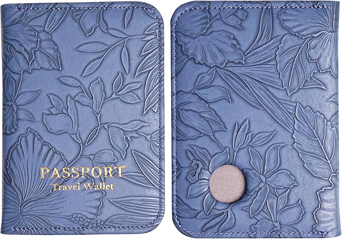 lizimandu Passport Holder with Airtag Slot, Airtag Passport Wallet for Men Women, Slim Leather Passport Holder Case Family for Travel Anti-Lost(1-Carved Blue)