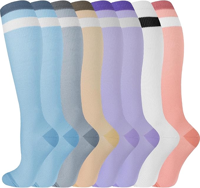 cerpite Compression Socks for Women & Men Circulation 8 Pairs Compression Socks 20-30 mmhg Best for Running,Nurse,Travel