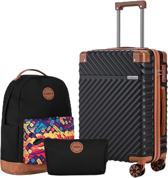 Cosbarn Carry On Luggage 22x14x9 Airline Approved, Hardside 20 Inch Carry on Suitcases with Wheels, Hard Shell ABS Lightweight Carry on Luggage Set, Travel Suitcase Set with TSA Lock, Black