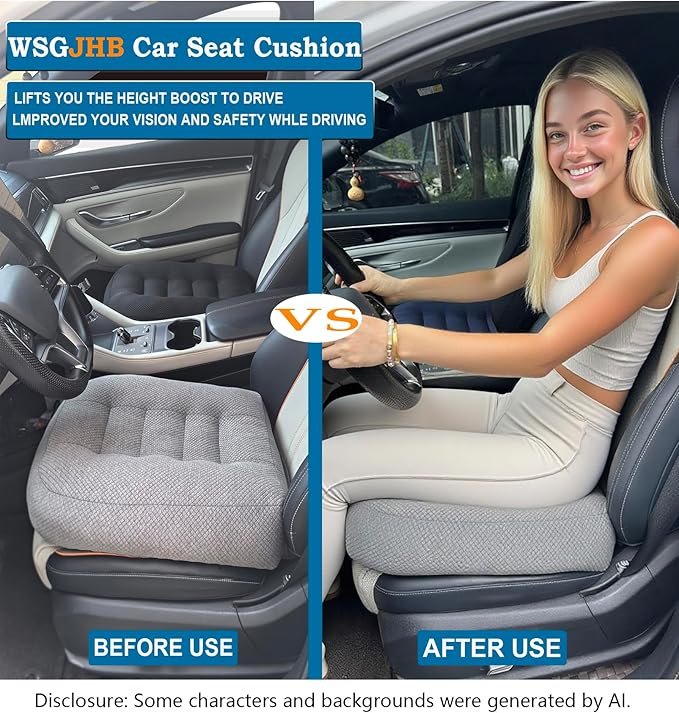 WSGJHB Office Chair Cushion Pillow Adult Car Booster Seat Cushions for Short People Effectively Increase Field of View Lower Back Fatigue Relief, for Cars, Office, Home Anti-Slip 18x18x4.7 inchs Gray