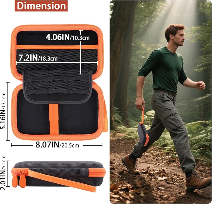 co2CREA Hard Case Replacement for Wildgame Innovations Trail Pad VU60 / Stealth Cam SD Card Reader Viewer 4.3" LCD Screen, Black Case + Orange Zipper