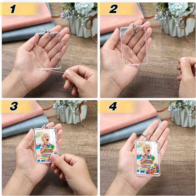 Yaomiao Acrylic Photo Frame Keychain Holder Photo Picture Insert Blank Keyring for DIY Craft