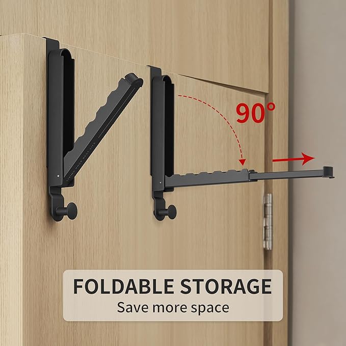 RFOUO Clothes Drying Rack Foldable Fit Door up to 1 3/8" Optimal 2pc,Over The Door Hanger with Retractable Rod,Over The Door Hanger Hooks for Laundry Bathroom Bedroom Travel Hangers(Black, 2 Pack)