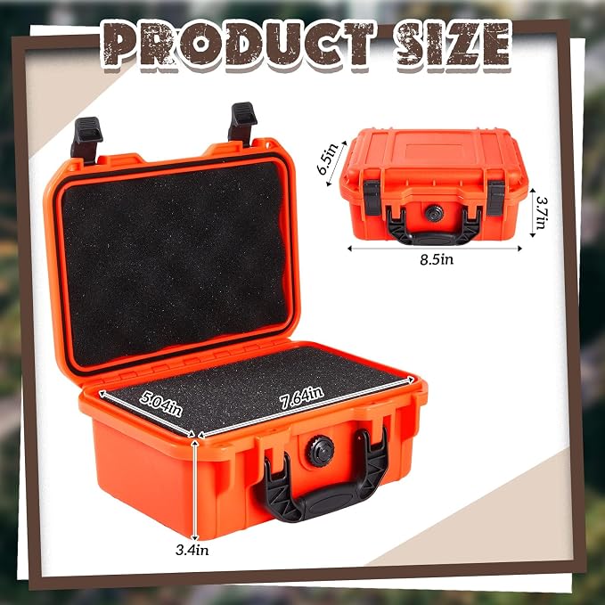 Relaxweex 1 Pcs Waterproof Hard Case with DIY Customizable Foam Insert Portable Protective Case with Knife for Camera Drones Equipments Tools Test Instruments(Reddish Orange,8.5 x 6.5 x 3.7 Inch)