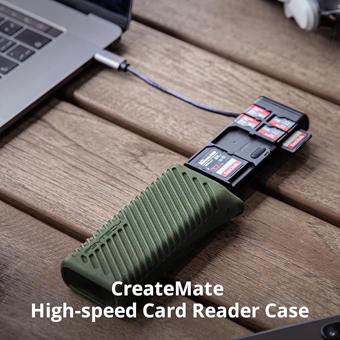 PGYTECH CreateMate High-Speed SD Card Reader USB 3.1 Type-C SD/TF/Nano Card Carrying Case, 2-in-1 SD 4.0 Card Reader Adapter for Cameras, Smartphones, Drones, Action Cameras(Green, for SD/Micro SD)
