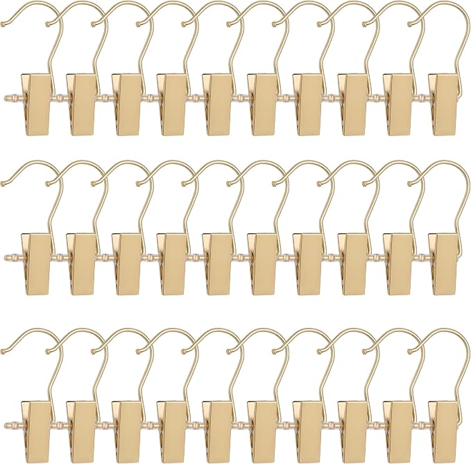 BEWISHOME 50 PCS Boot Hangers for Closet, Laundry Hooks with Clips,Heavy Duty Boot Clips for Haning,Space Saving Portable Travel Clothes Pins, Jeans, Socks, Towel, Gold FYC50G