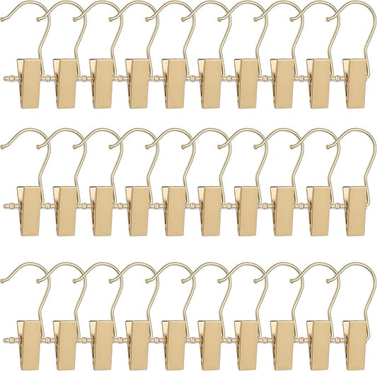 BEWISHOME 30 PCS Gold Boot Hangers for Closet, Laundry Hooks with Clips, Boot Hanging Hold Clip, Clothes Pins, Space Saving Portable Travel Hangers Clip, Jeans, Tall Boots, Towel, Gold FYC30G