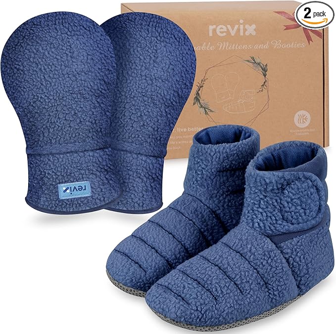 REVIX Microwavable Heating Mittens and Feet Warmers, Hand Warmer Gloves for Women and Men, Microwave Heated Foot Warmer for Fatigue and Discomfort Relief, Cold Feet Reliever, Navy S, Set of 2