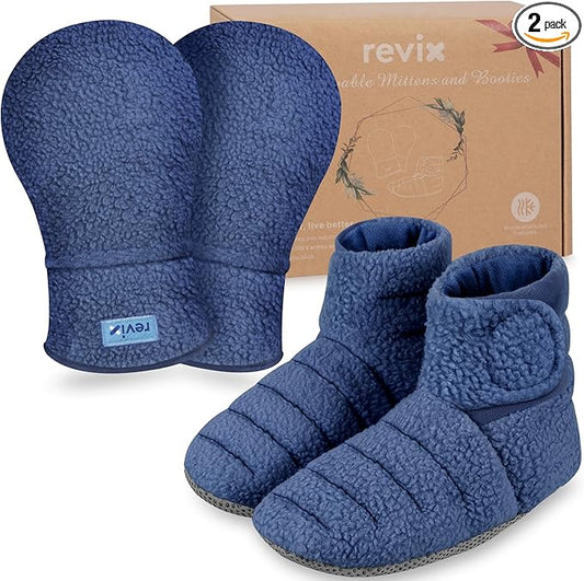 REVIX Microwavable Heating Mittens and Feet Warmers, Hand Warmer Gloves for Women and Men, Microwave Heated Foot Warmer for Fatigue and Discomfort Relief, Cold Feet Reliever, Navy S, Set of 2