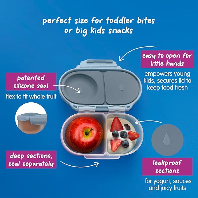 b.box Snack Box - Leakproof Mini Bento Box for Kids & Toddlers, 2 Compartment Snack Containers for Kids, Lunch Containers, Dishwasher Safe, BPA Free, PFAS Free, Ages 4m+, 1 3/4 Cup - Chill Out