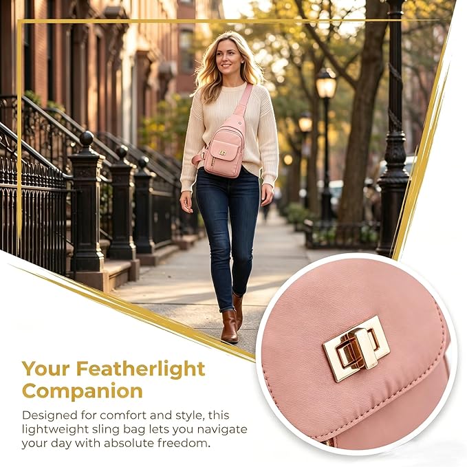 Sling Bag Small Compact Crossbody Bags for Women Anti-Theft Multiple Pockets Waterproof Fanny Pack for Travel Hiking Daily Pink
