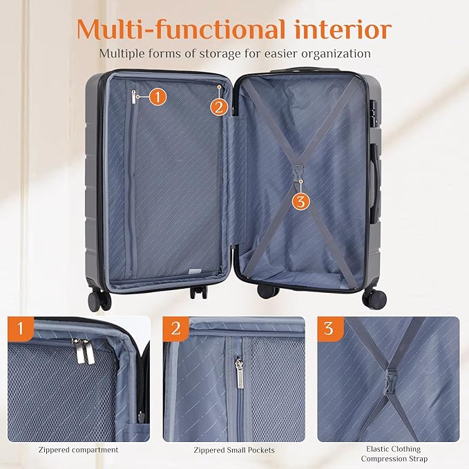 Sweetcrispy 28 Inch Carry on Luggage, Hard Shell ABS Suitcase with Double Spinner Wheels, Lightweight Expandable Rolling Suit Case with TSA Lock, Dark Grey