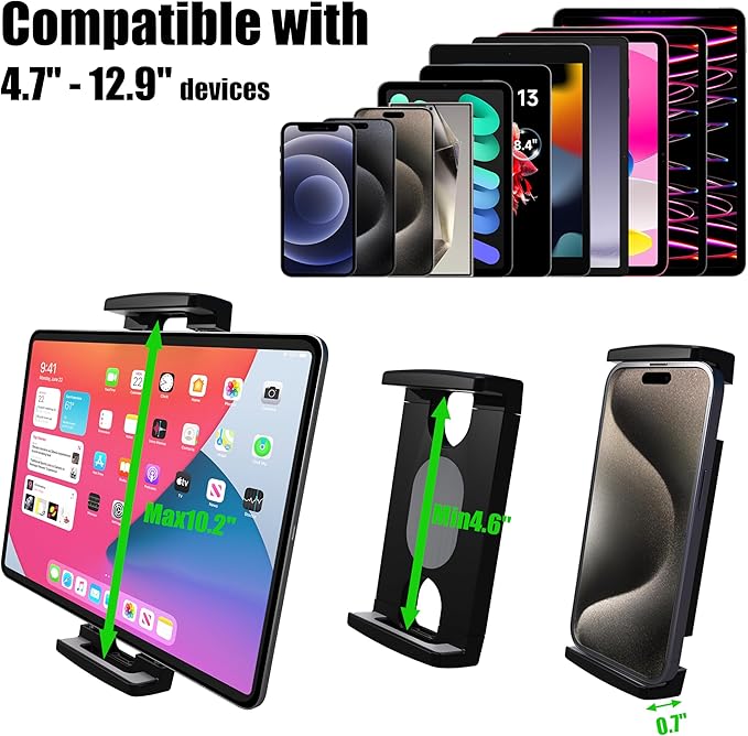 Magnetic Tablet Holder Fridge Tablet Mount for Cabinet Whiteboard Gym Warehouse and More fits 4.7-12.9 inch Phones and Tablets, 360°Adjustable 3.5" Magnetic Base