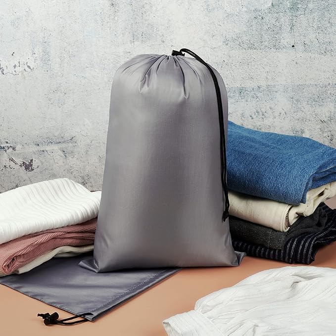 PALTERWEAR Drawstring Pouch with Toggle (12 x 16 Inch, 6 Pack, Grey) Nylon Cinch Bag for Travel, Gym, Shoes and Storage