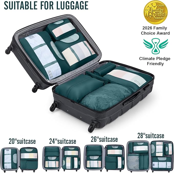 Veken 8 Set Packing Cubes for Travel Essentials,Anti-Wrinkle Buckled Suitcase Organizer for Shoe & Toiletry Bag,Carry On Luggage Bag for Airplane & College Dorm Room Accessories,Women Men Gifts