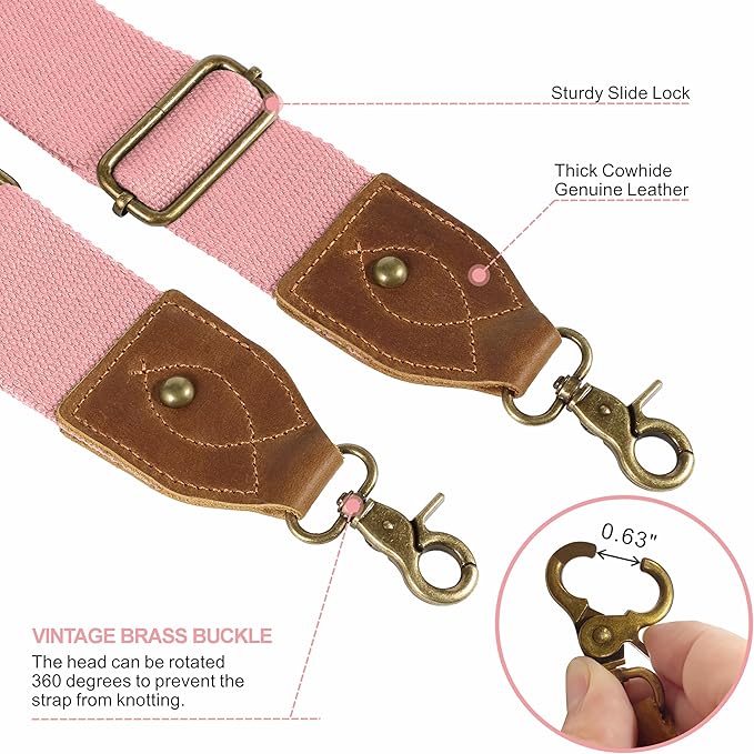 Nefelibata Purse Strap-2"Crazy Horse Leather Bag Strap Adjustable Replacement,Retro Jacquard Embroidery Crossbody Straps