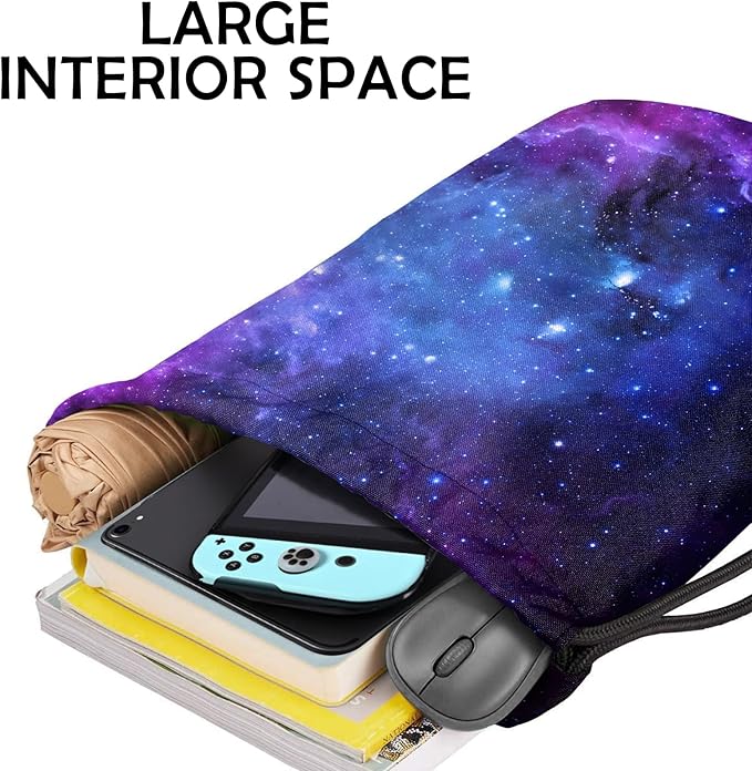 Drawstring Backpack for String Bag Waterproof Cute Sports Beach Swimming Travel (13"×17")-Milky Way