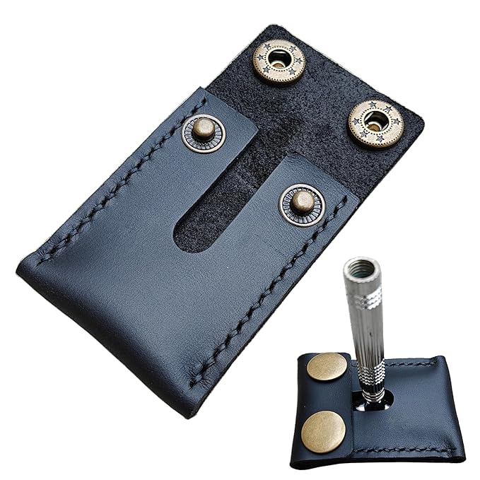 Handmade Leather Safety Razor Cover, Double Edge Head Case, Travel Protection Accessory (Black)