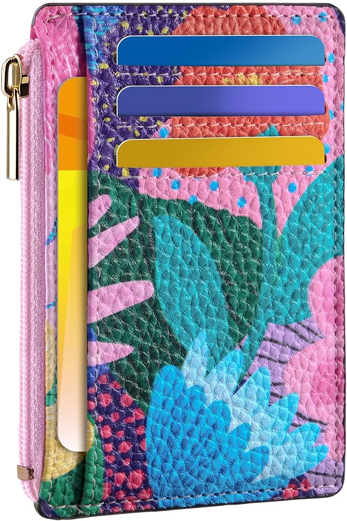 Tipmile Credit Card Holder for Women Slim Minimalist Front Pocket RFID Blocking Wallet Small Compact Card Case with ID Window, Floral Bloom
