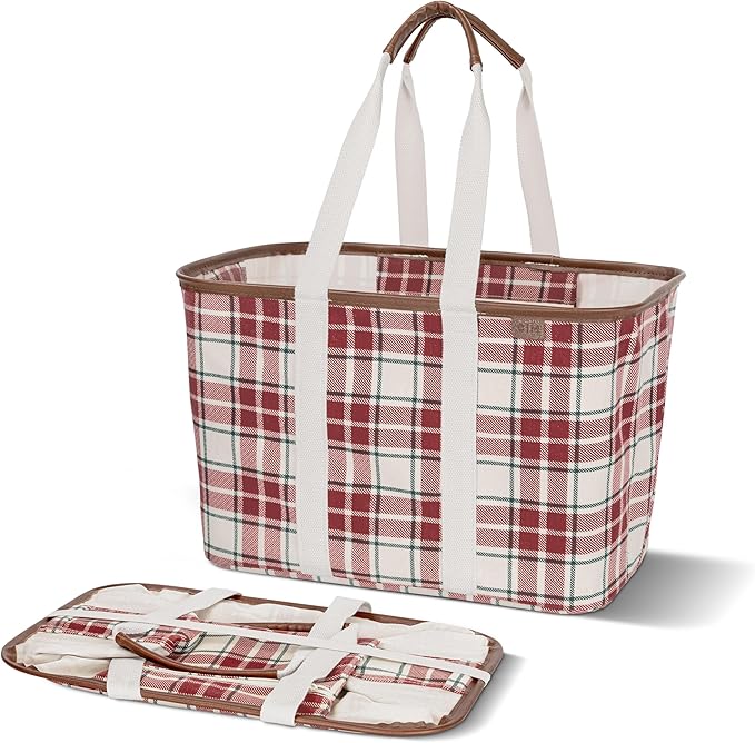 CleverMade Collapsible LUXE Tote, 30L Foldable Grocery Shopping Bag, Reusable