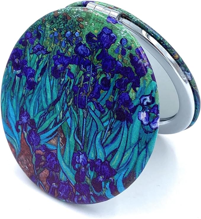 Pocket Mirror for Women Small Travel Mirror Magnifying Van Gogh Irises Flower Purse Mirror Compact Unique Gift for Artistic Mom