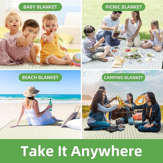 70"x 70" Picnic Blanket Extra Large,Layer Outdoor Blanket for 5 to 7 Adults,Camping Grass Lawn Park Accessories Cute Couple Gifts Ideas Wedding Registry for Park, Beach (White)